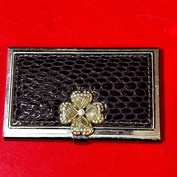 Brighton Credit/Business Metal Card Case Black Leather Love HeartsRhinestones - Picture 1 of 2